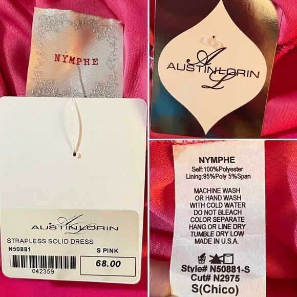 Nymphe Strapless Hi Lo Hem Chiffon Mini Dress Hot Pink S NWT - Picture 7 of 8